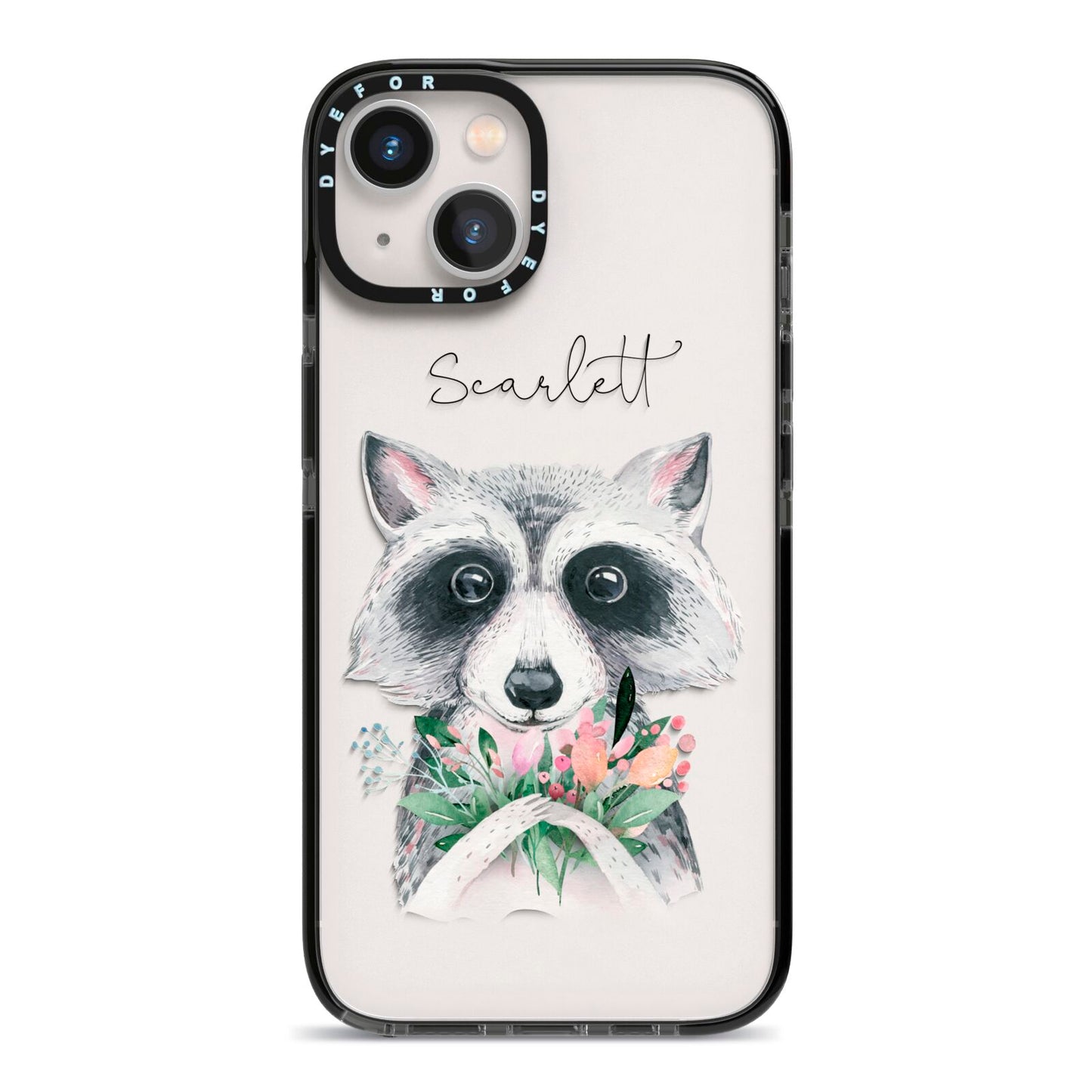Personalised Raccoon iPhone 13 Black Impact Case on Silver phone
