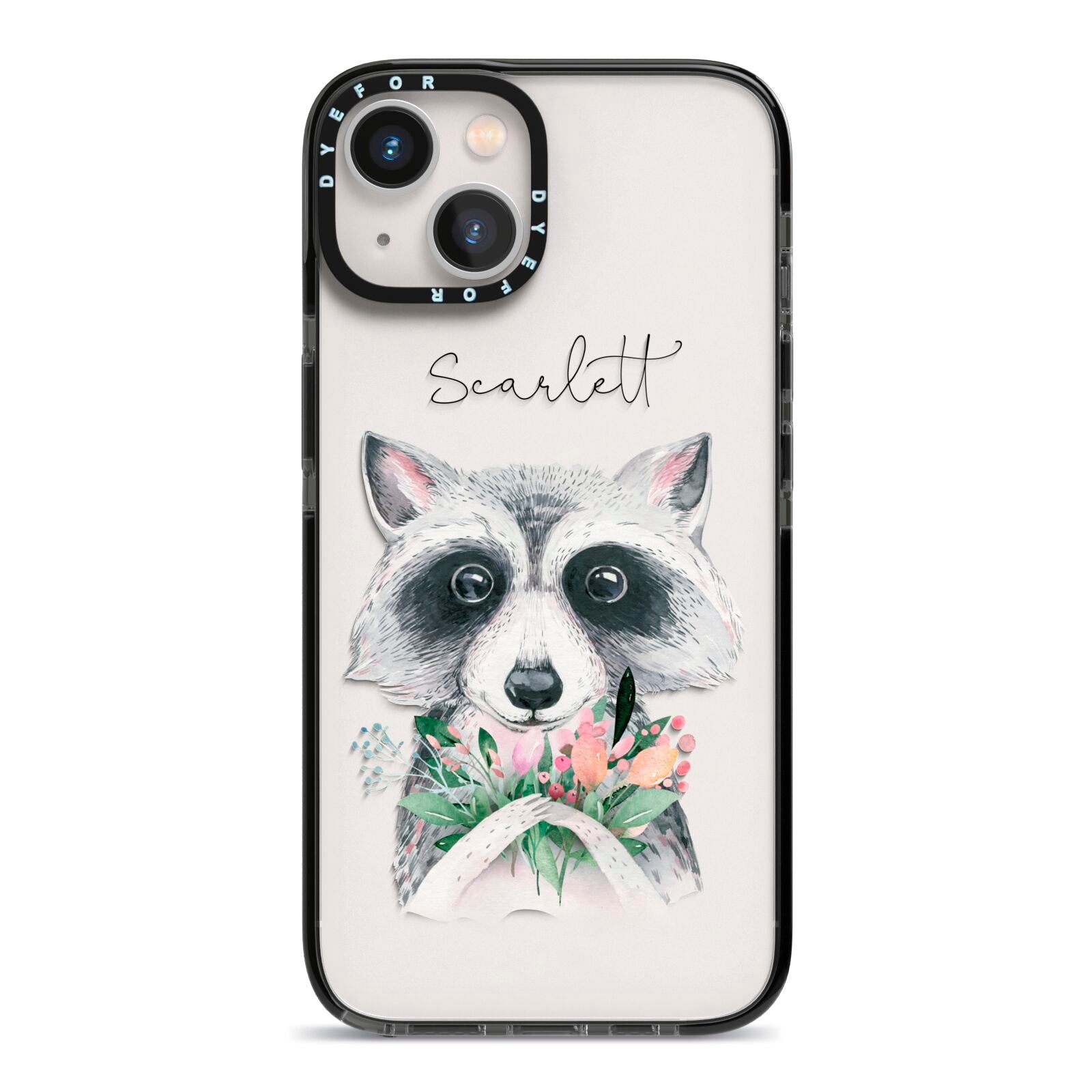 Personalised Raccoon iPhone 13 Black Impact Case on Silver phone