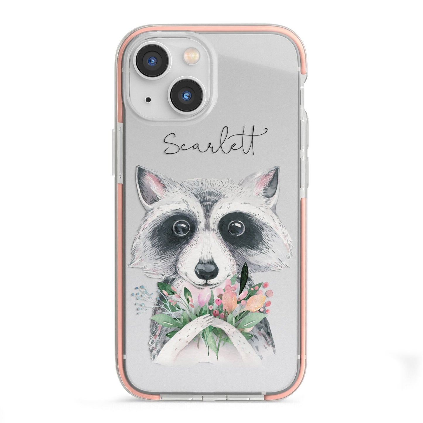 Personalised Raccoon iPhone 13 Mini TPU Impact Case with Pink Edges