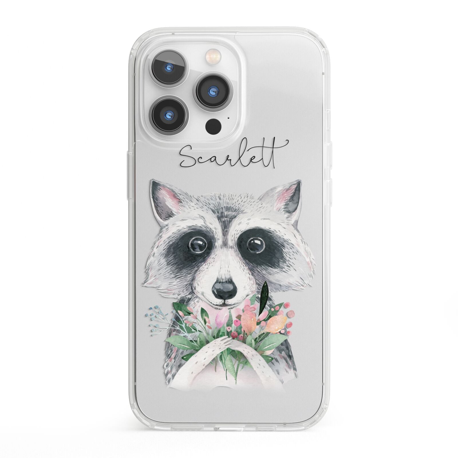 Personalised Raccoon iPhone 13 Pro Clear Bumper Case