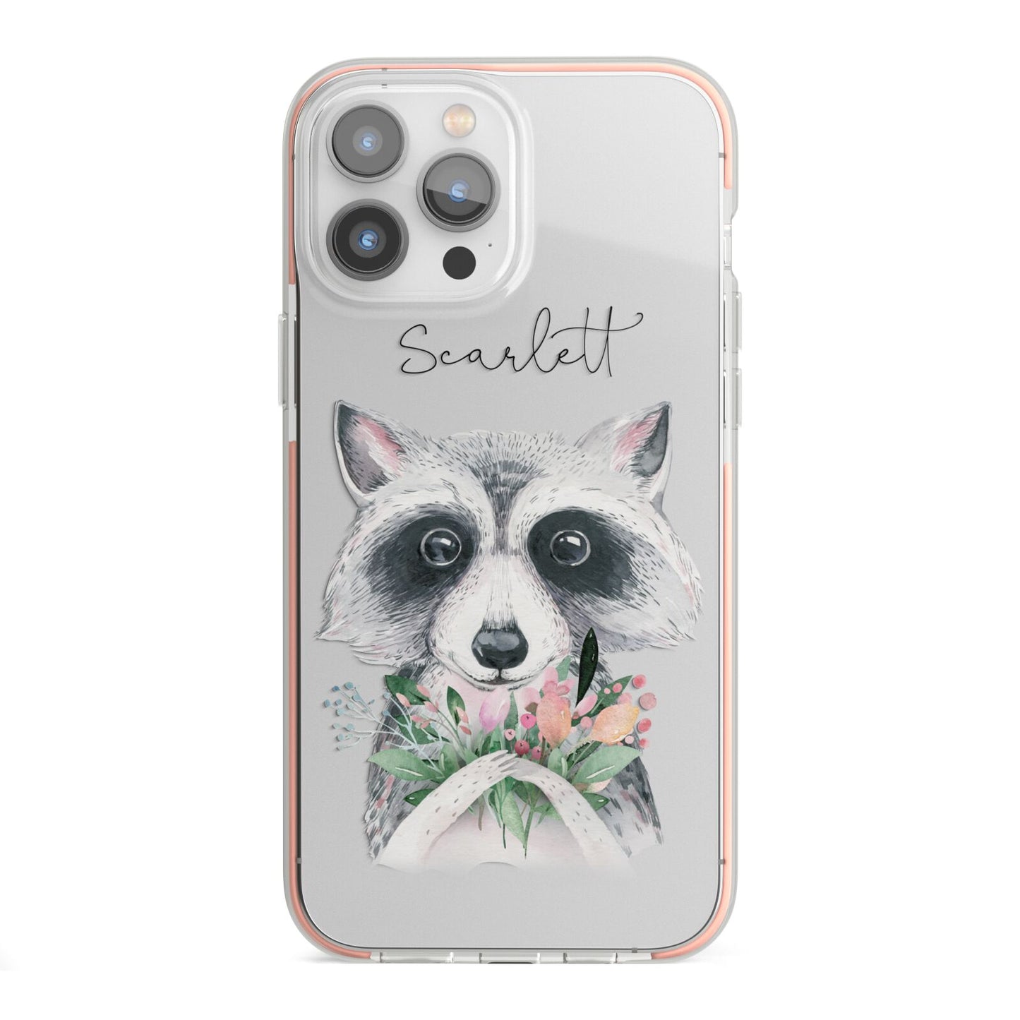 Personalised Raccoon iPhone 13 Pro Max TPU Impact Case with Pink Edges
