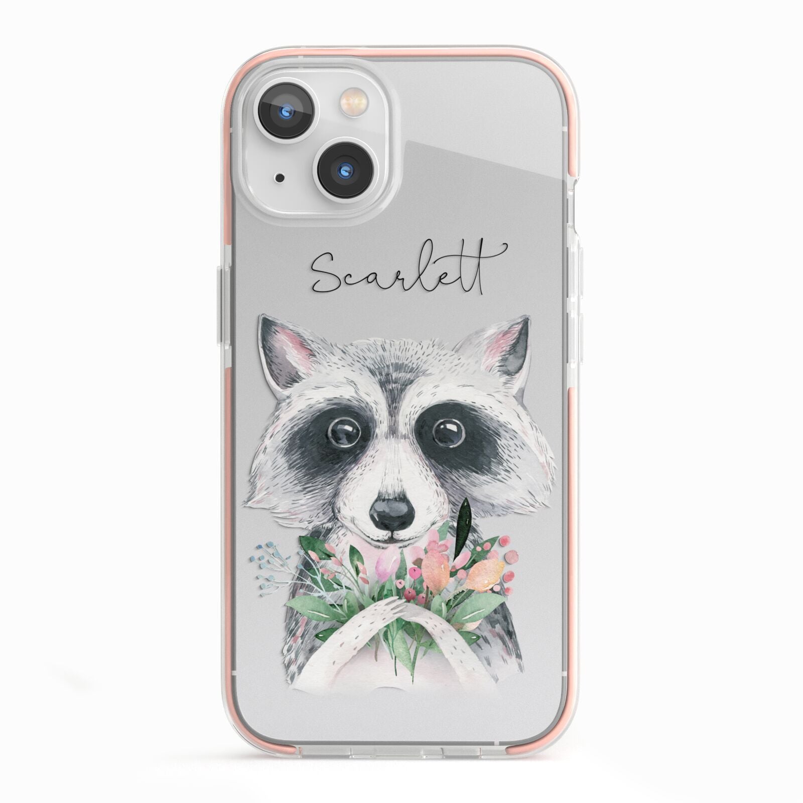 Personalised Raccoon iPhone 13 TPU Impact Case with Pink Edges