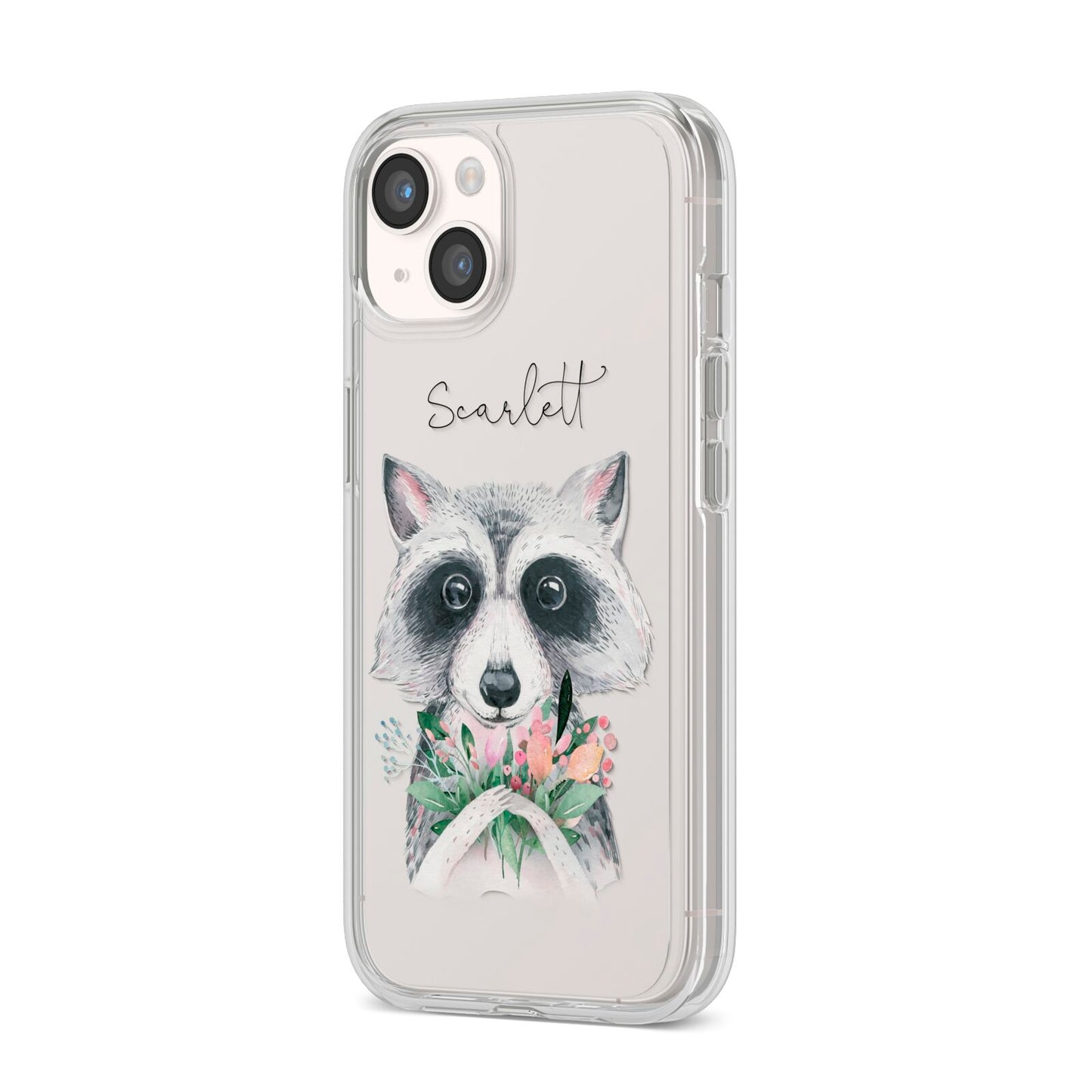 Personalised Raccoon iPhone 14 Clear Tough Case Starlight Angled Image