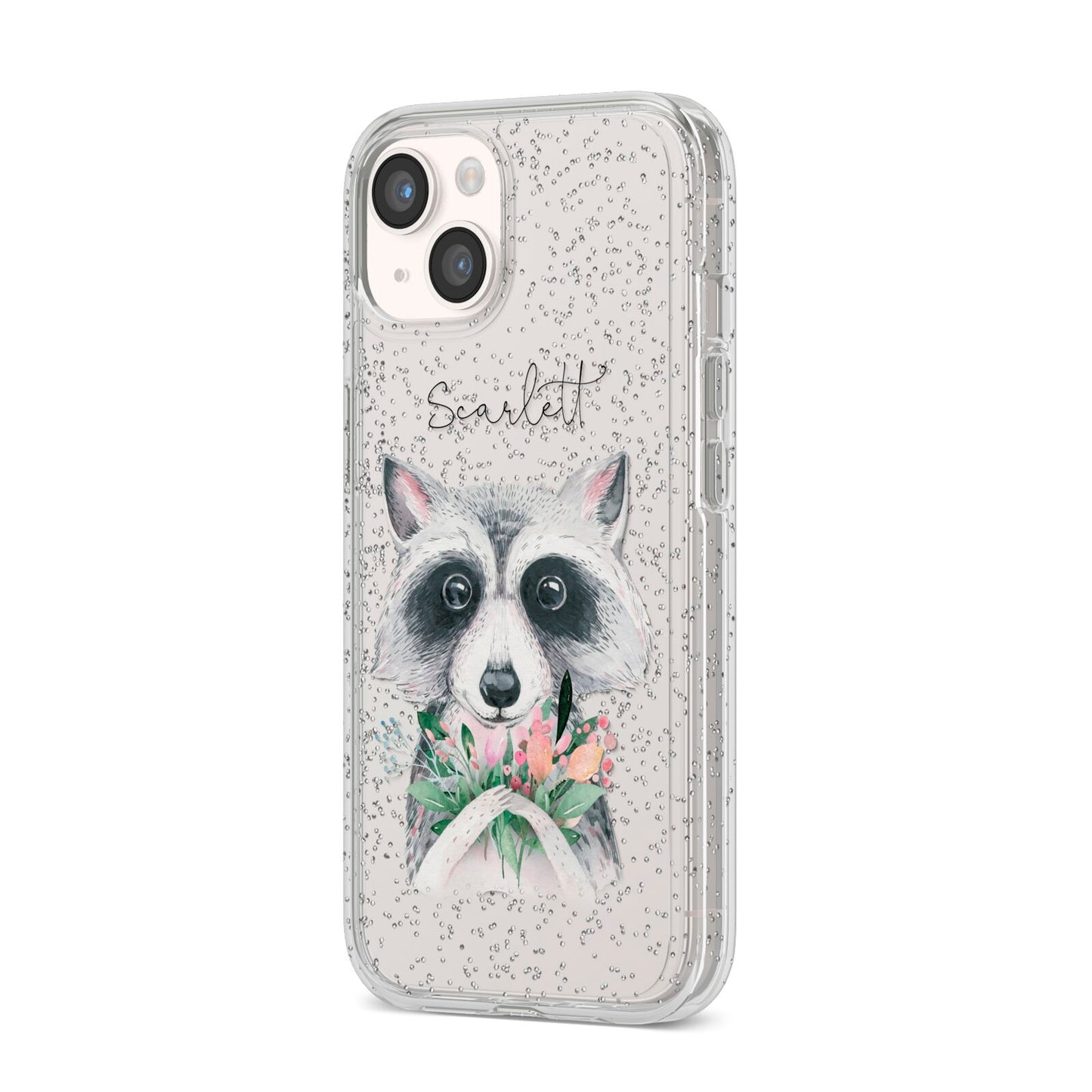 Personalised Raccoon iPhone 14 Glitter Tough Case Starlight Angled Image