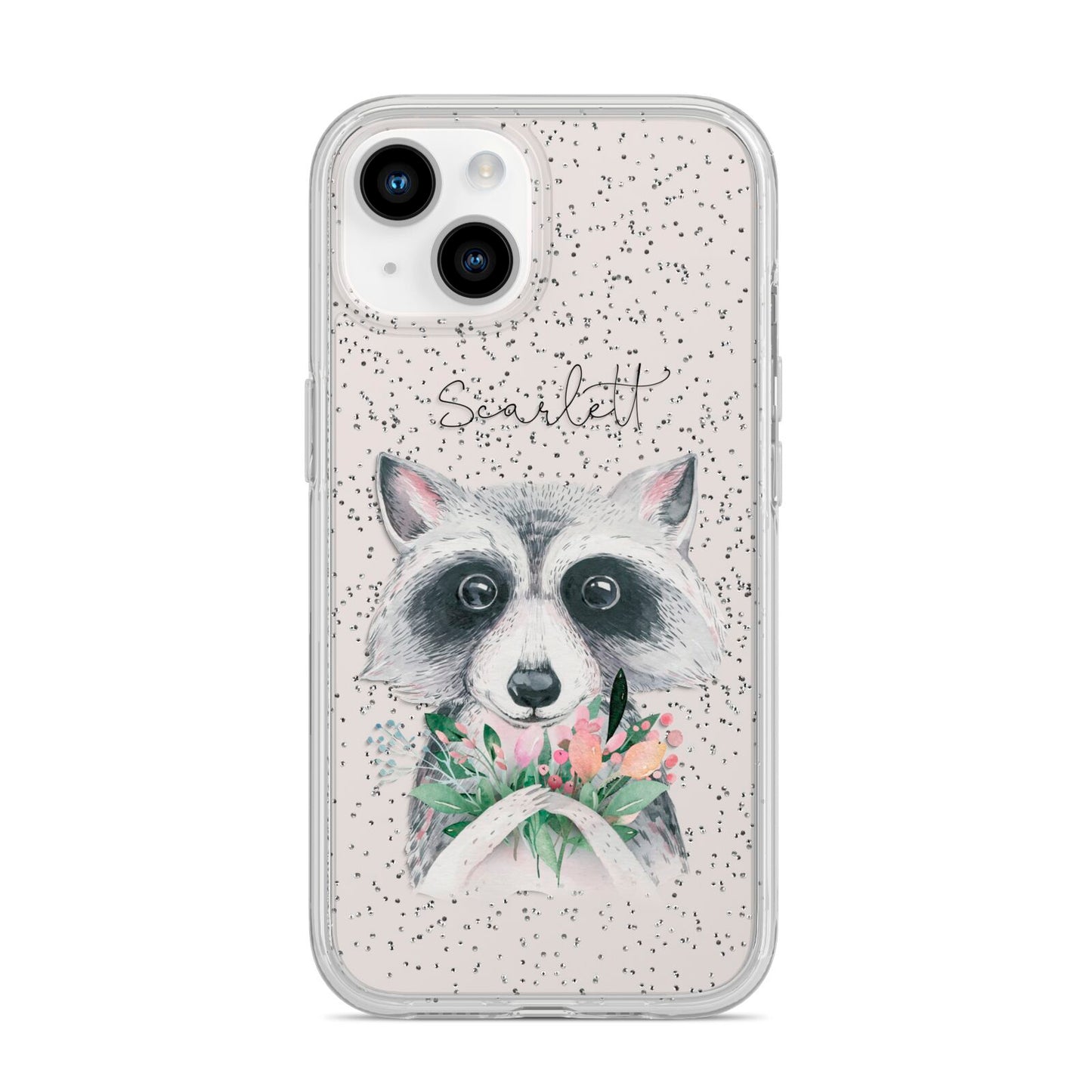 Personalised Raccoon iPhone 14 Glitter Tough Case Starlight