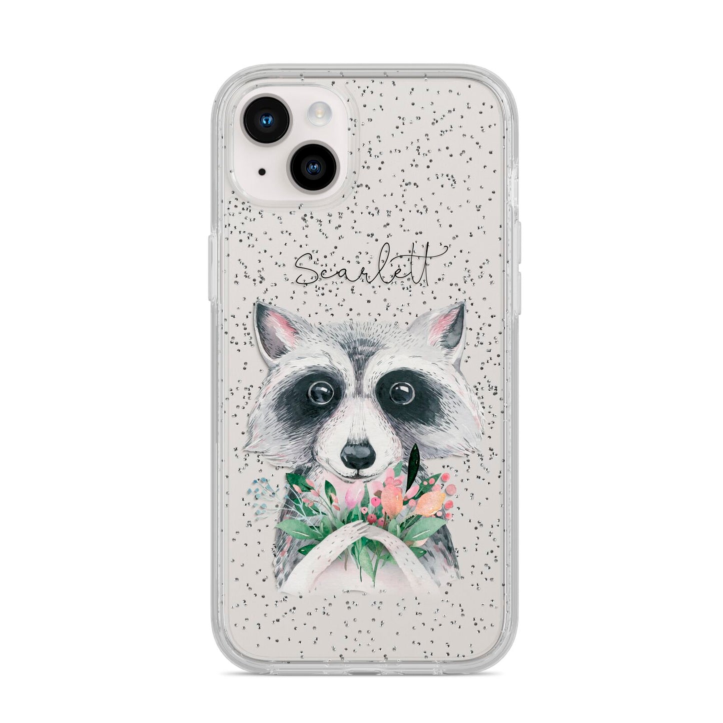 Personalised Raccoon iPhone 14 Plus Glitter Tough Case Starlight