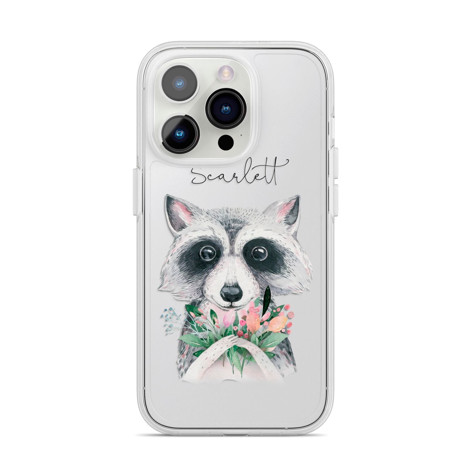Personalised Raccoon iPhone 14 Pro Clear Tough Case Silver