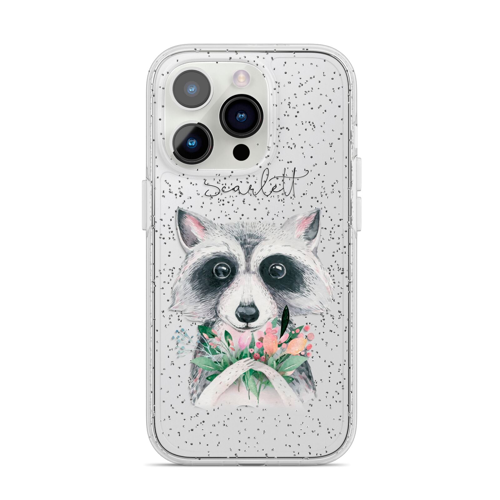 Personalised Raccoon iPhone 14 Pro Glitter Tough Case Silver