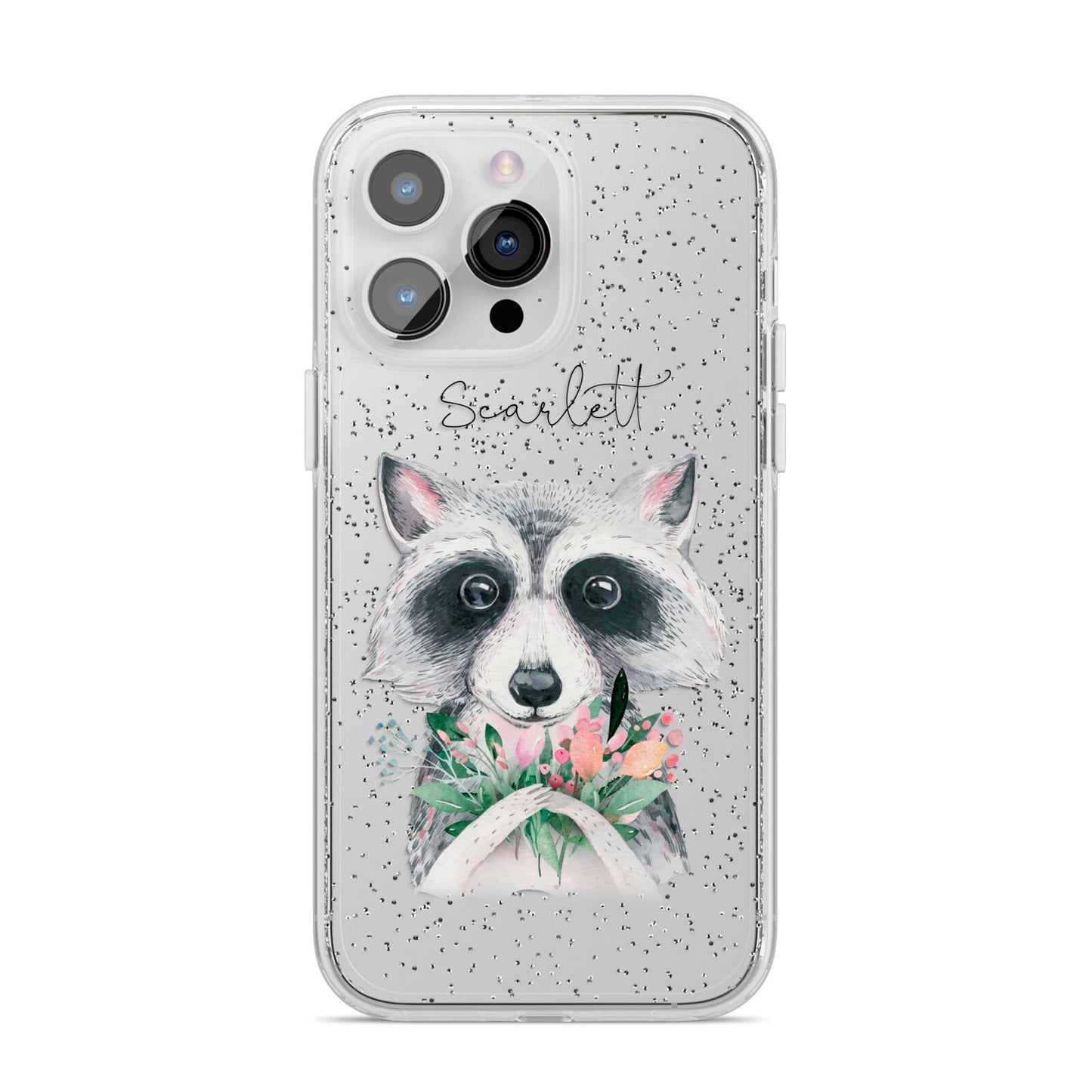 Personalised Raccoon iPhone 14 Pro Max Glitter Tough Case Silver