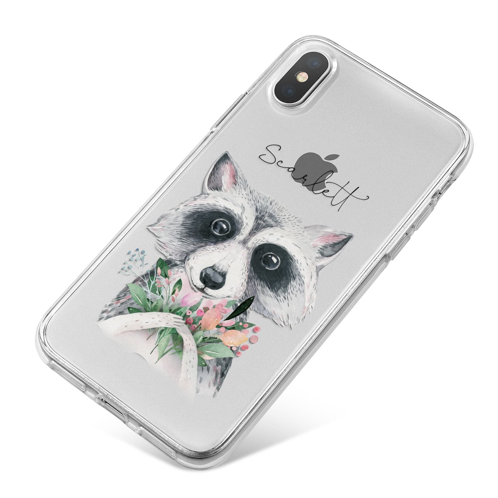 Personalised Raccoon iPhone X Bumper Case on Silver iPhone