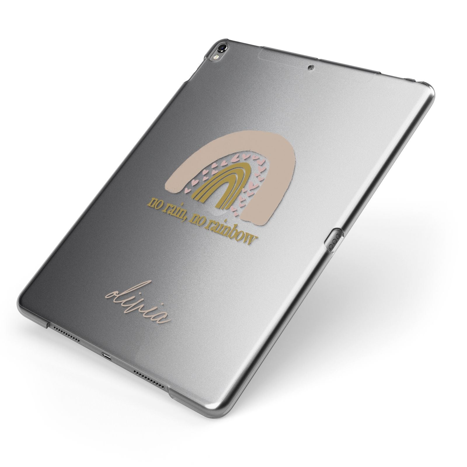 Personalised Rainbow Apple iPad Case on Grey iPad Side View