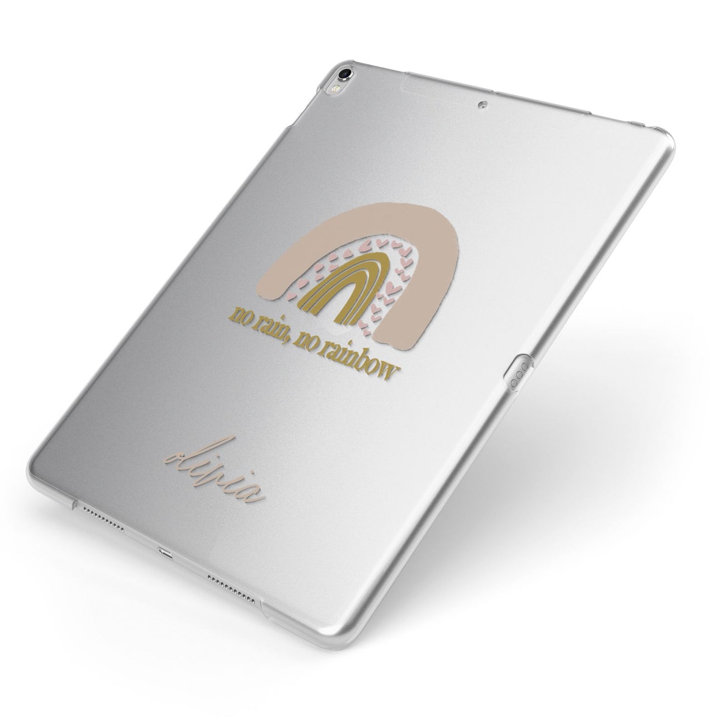Personalised Rainbow Apple iPad Case on Silver iPad Side View