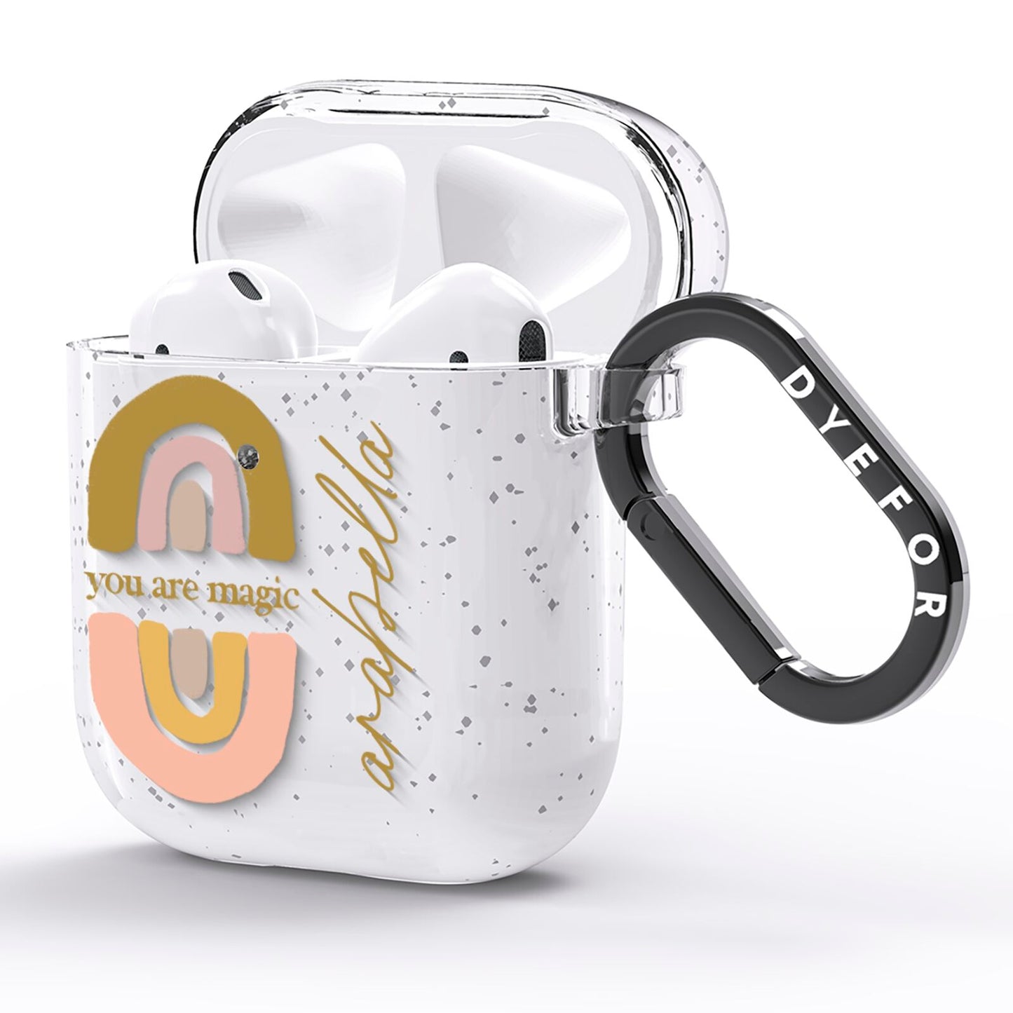 Personalised Rainbow Magic AirPods Glitter Case Side Image