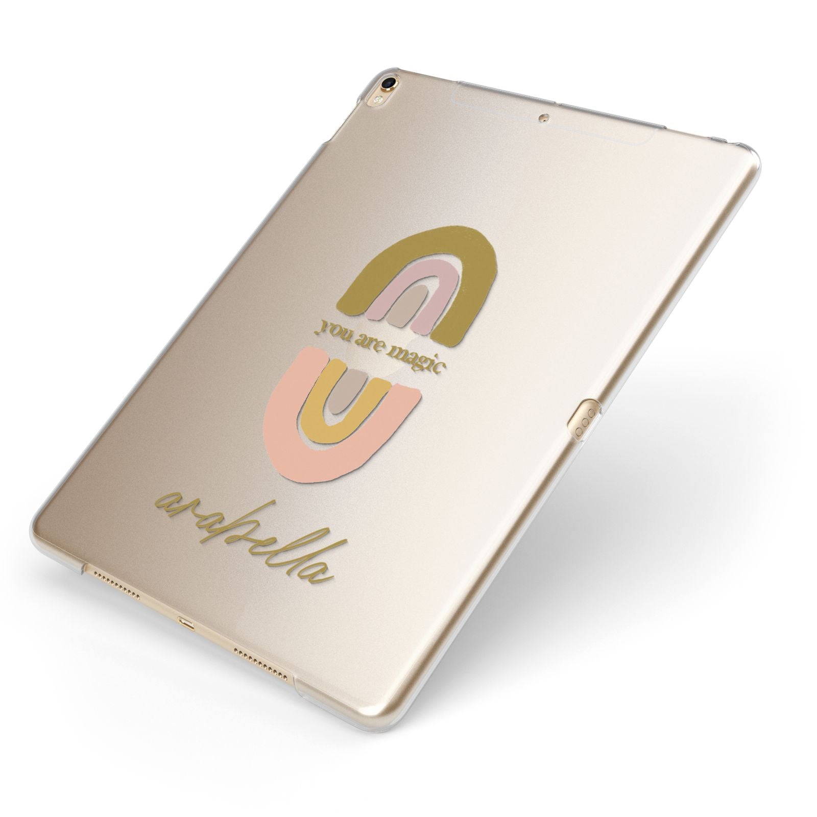 Personalised Rainbow Magic Apple iPad Case on Gold iPad Side View