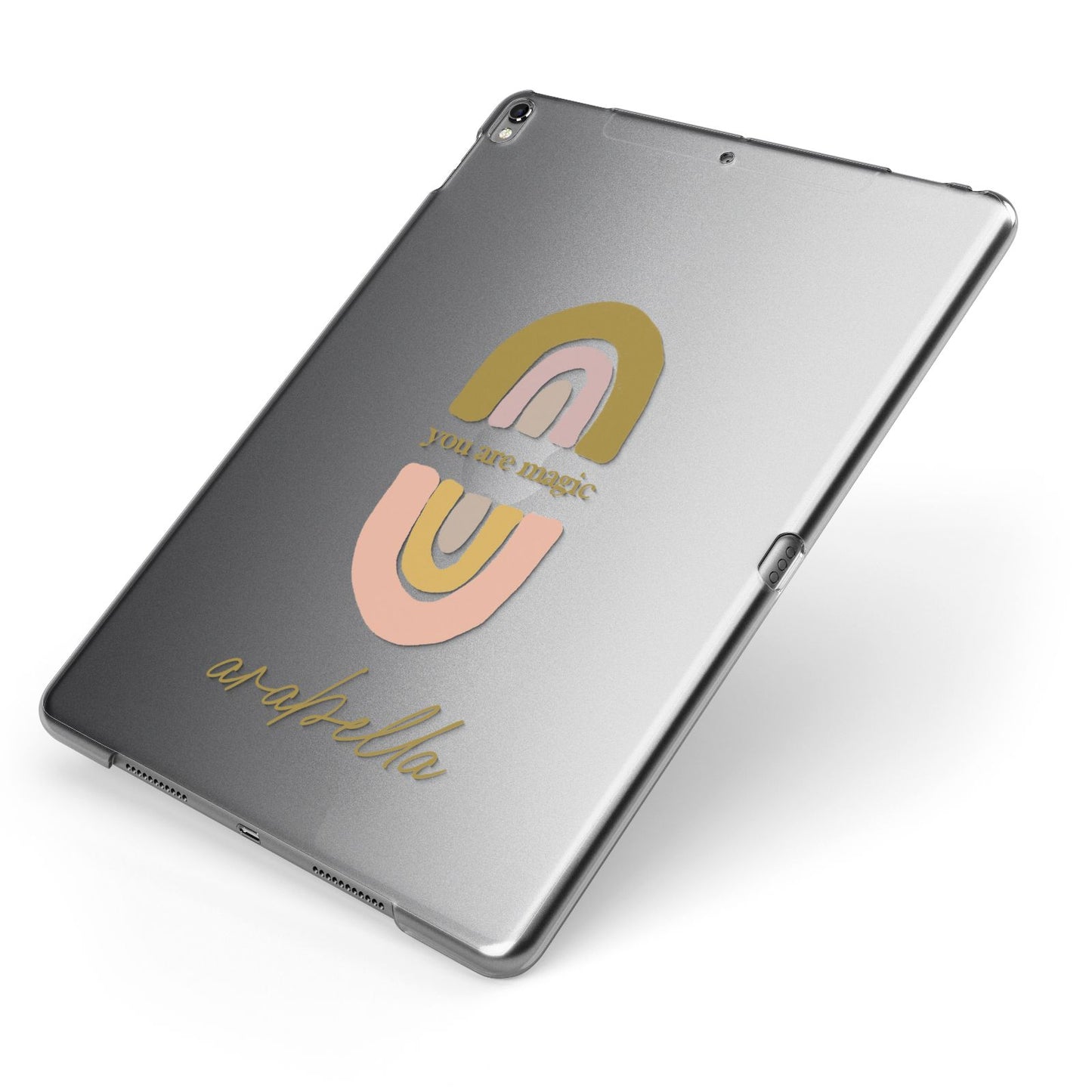 Personalised Rainbow Magic Apple iPad Case on Grey iPad Side View