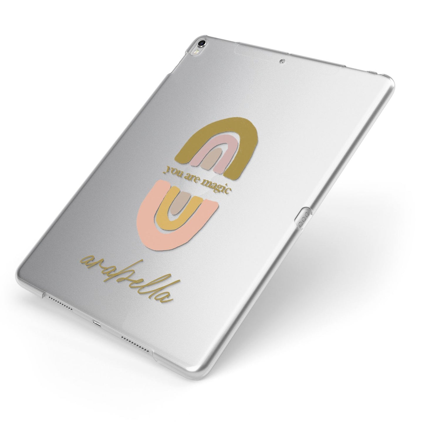 Personalised Rainbow Magic Apple iPad Case on Silver iPad Side View