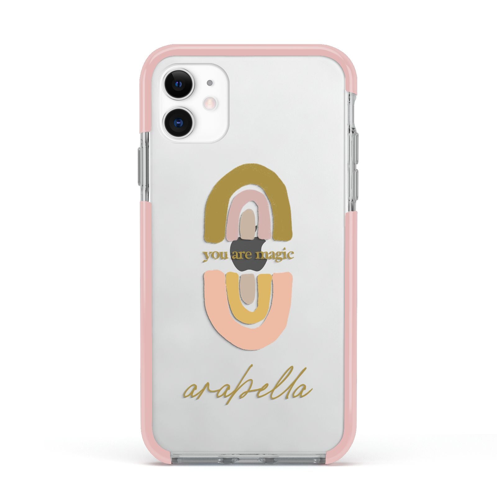 Personalised Rainbow Magic Apple iPhone 11 in White with Pink Impact Case
