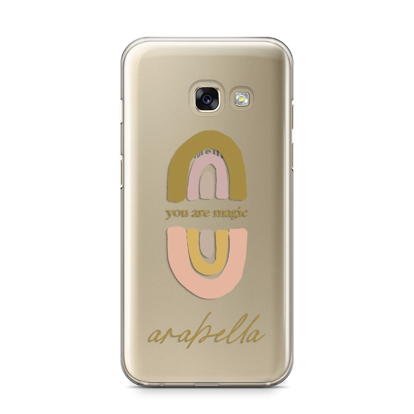 Personalised Rainbow Magic Samsung Galaxy A3 2017 Case on gold phone