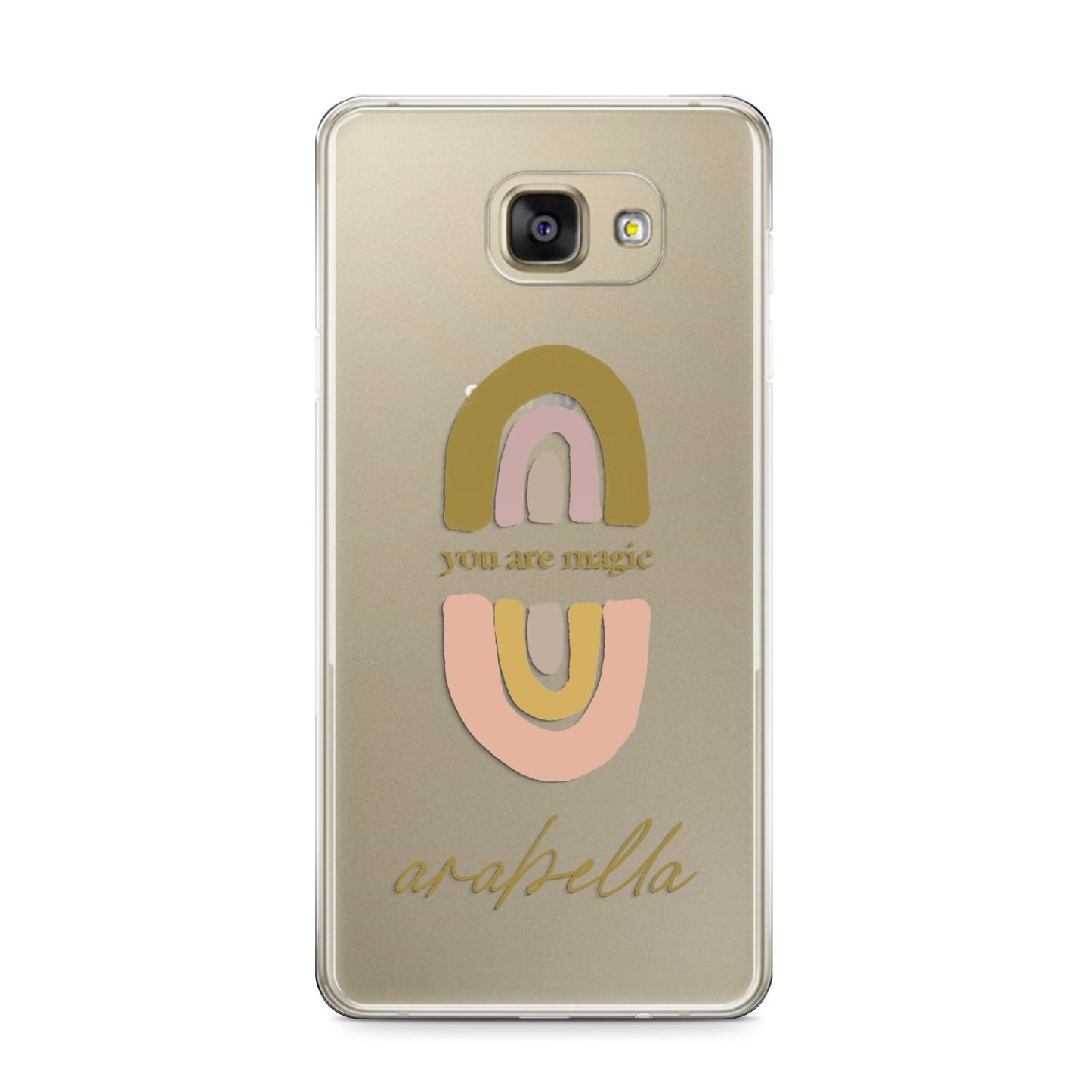 Personalised Rainbow Magic Samsung Galaxy A9 2016 Case on gold phone