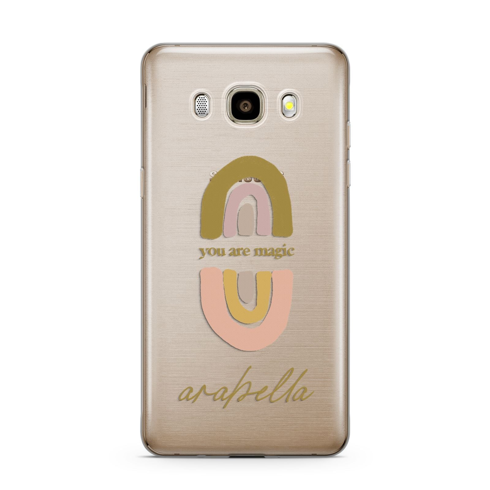 Personalised Rainbow Magic Samsung Galaxy J7 2016 Case on gold phone
