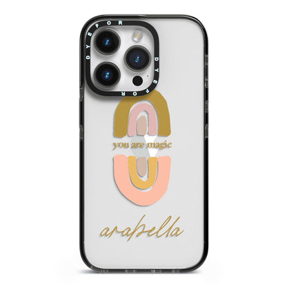 Personalised Rainbow Magic iPhone 14 Pro Black Impact Case on Silver phone