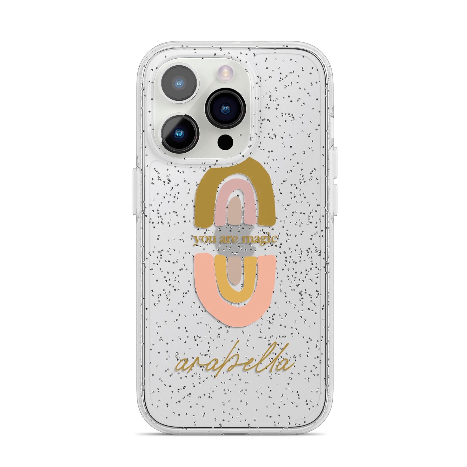 Personalised Rainbow Magic iPhone 14 Pro Glitter Tough Case Silver