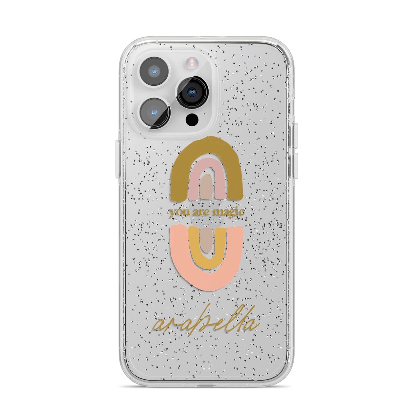 Personalised Rainbow Magic iPhone 14 Pro Max Glitter Tough Case Silver