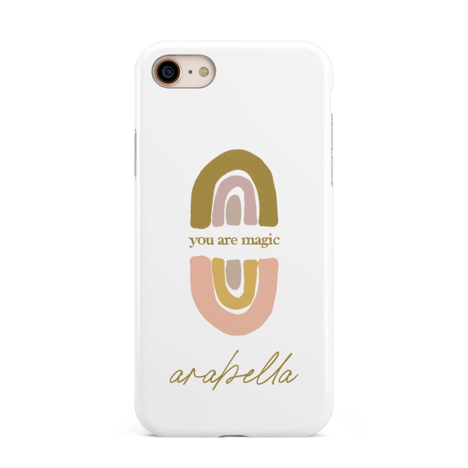 Personalised Rainbow Magic iPhone 8 3D Tough Case on Gold Phone