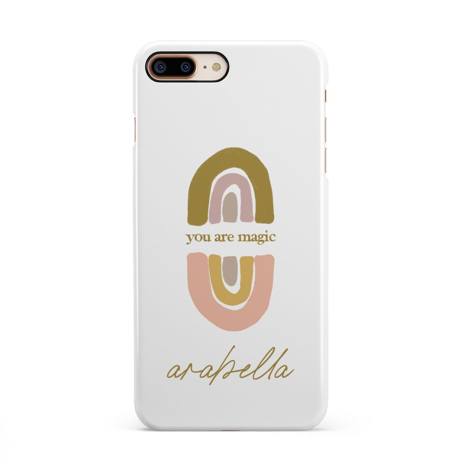 Personalised Rainbow Magic iPhone 8 Plus 3D Snap Case on Gold Phone