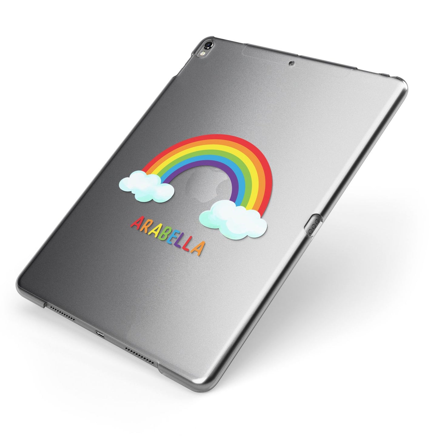 Personalised Rainbow Name Apple iPad Case on Grey iPad Side View