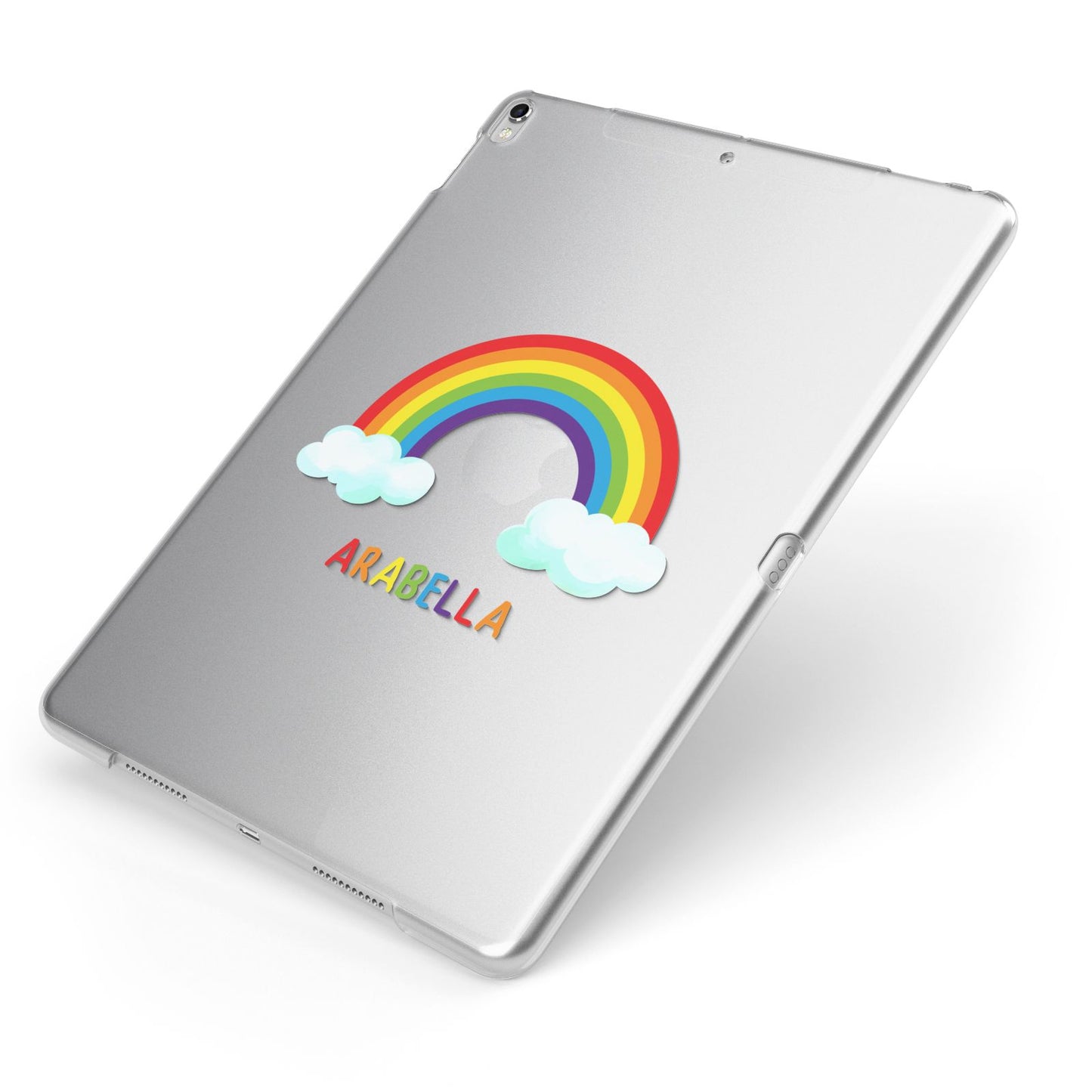 Personalised Rainbow Name Apple iPad Case on Silver iPad Side View