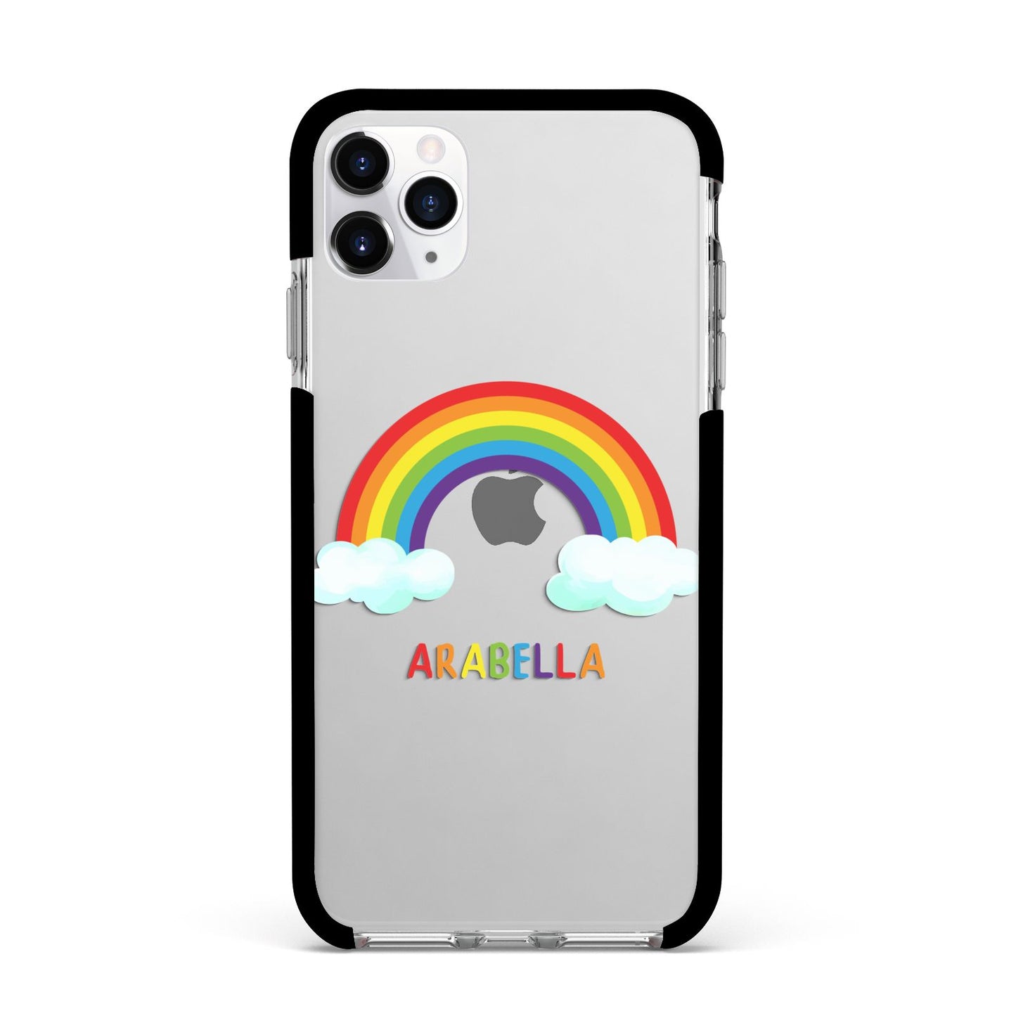 Personalised Rainbow Name Apple iPhone 11 Pro Max in Silver with Black Impact Case