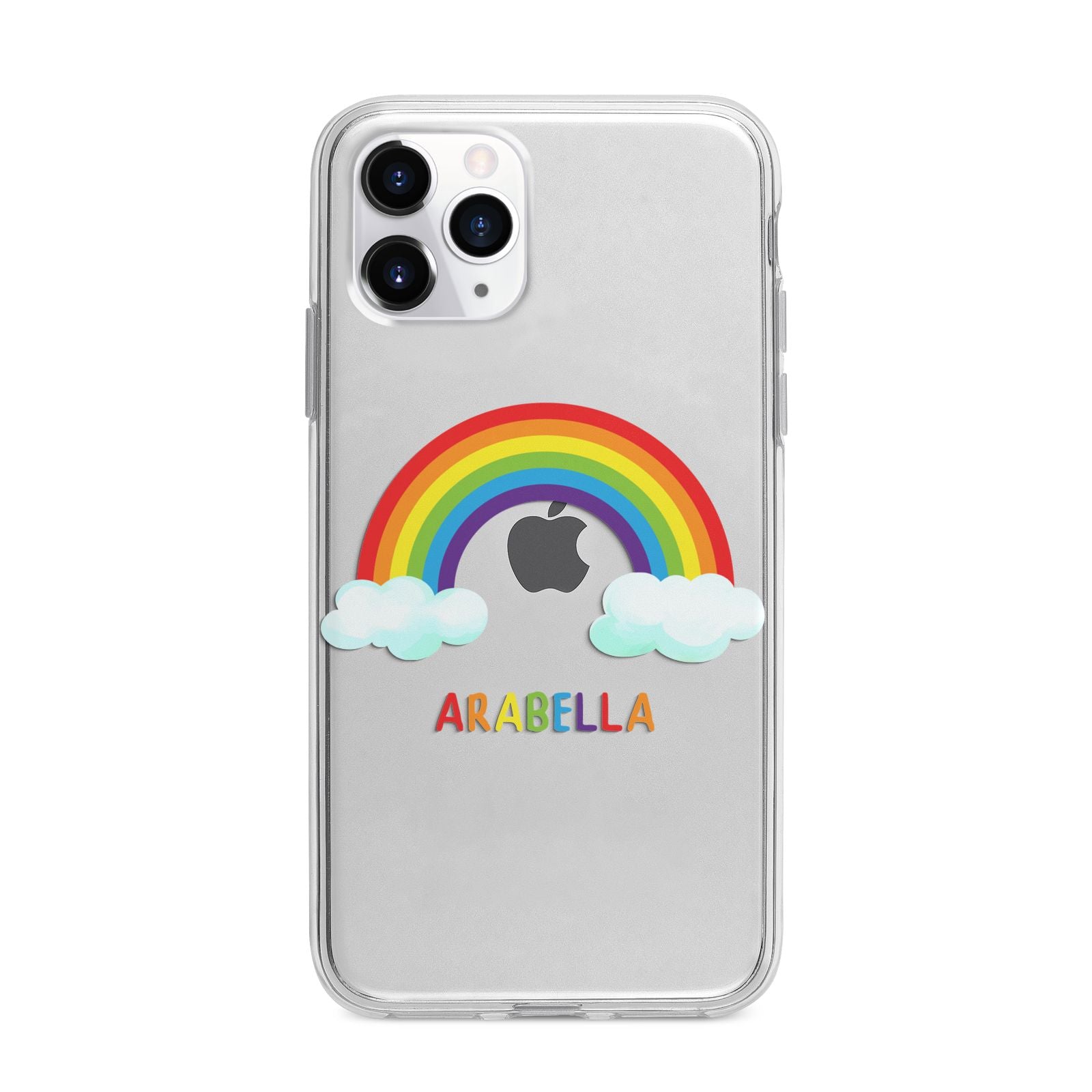 Personalised Rainbow Name Apple iPhone 11 Pro Max in Silver with Bumper Case