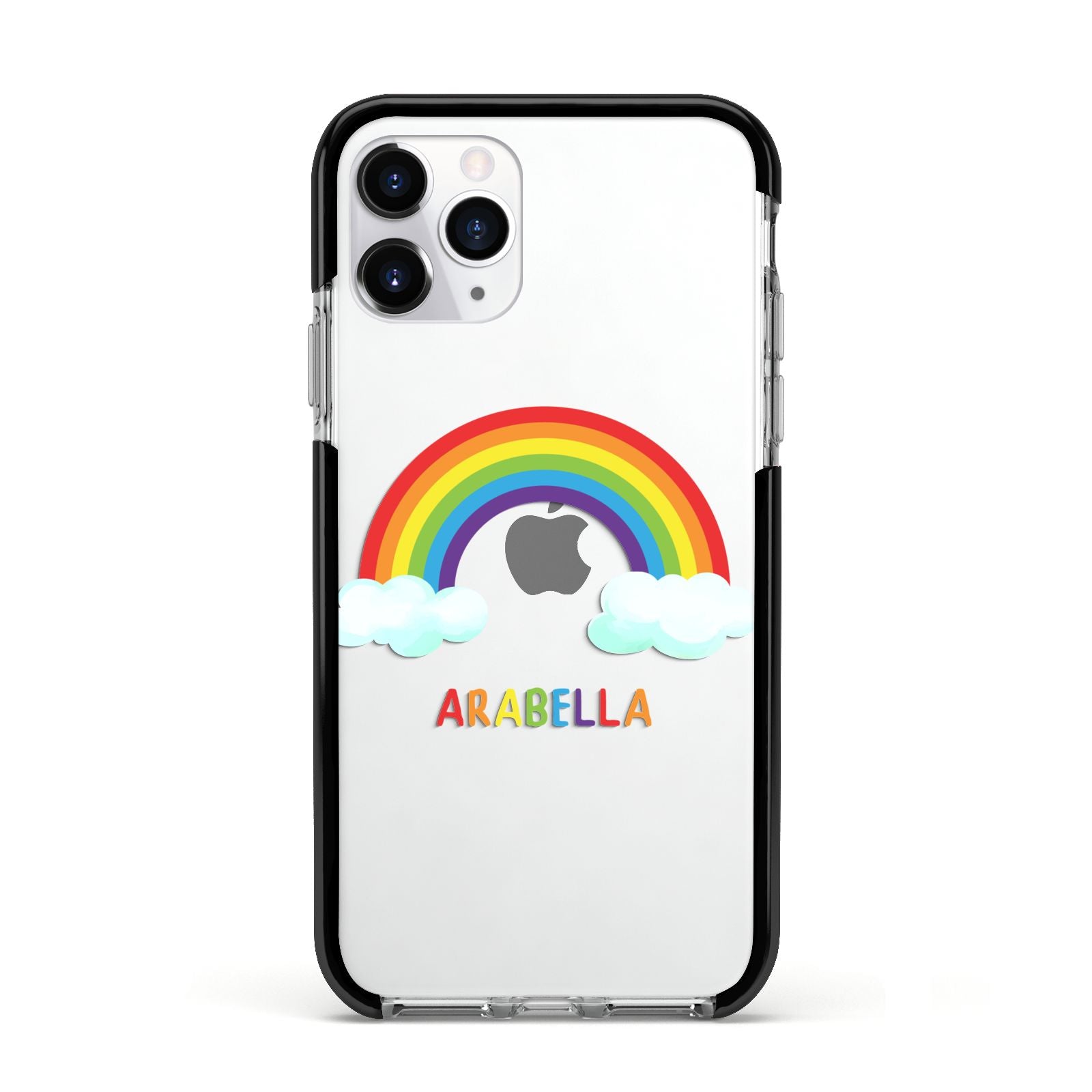 Personalised Rainbow Name Apple iPhone 11 Pro in Silver with Black Impact Case