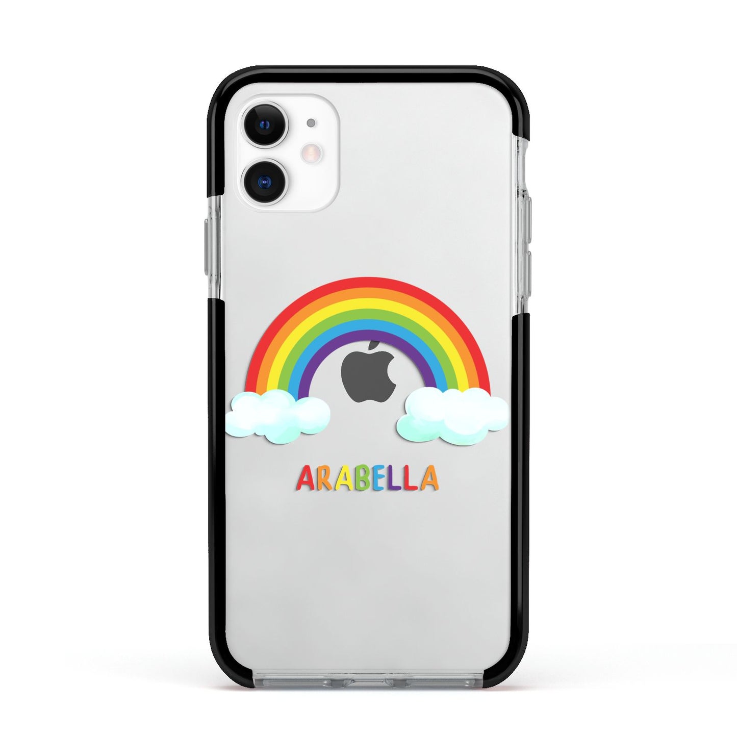 Personalised Rainbow Name Apple iPhone 11 in White with Black Impact Case