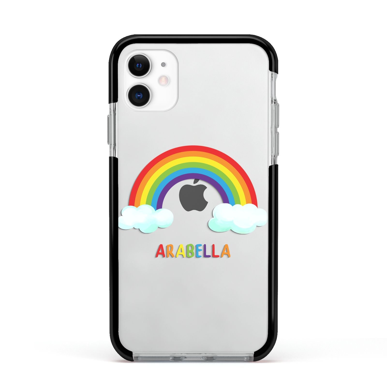 Personalised Rainbow Name Apple iPhone 11 in White with Black Impact Case