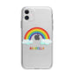 Personalised Rainbow Name Apple iPhone 11 in White with Bumper Case