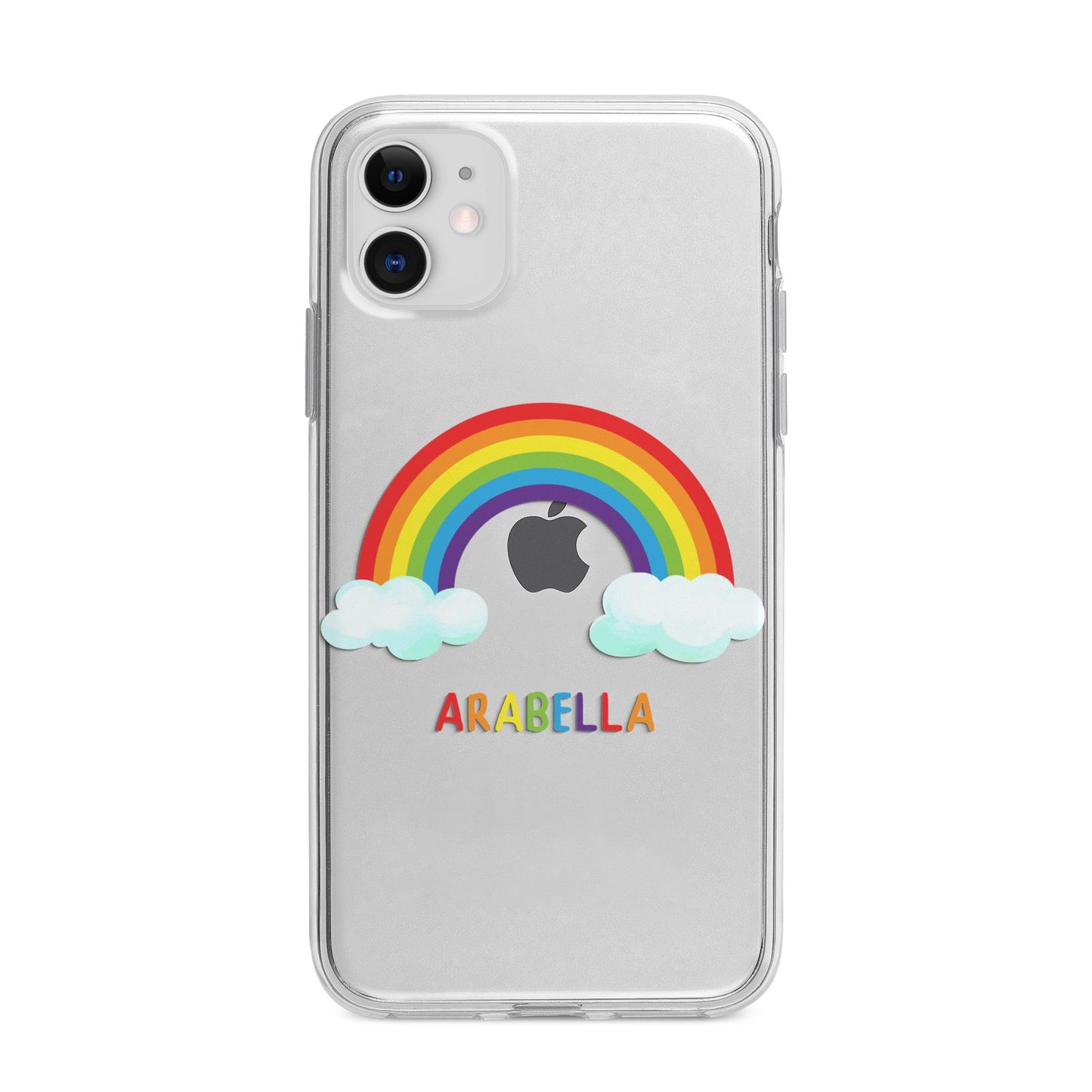 Personalised Rainbow Name Apple iPhone 11 in White with Bumper Case