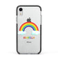 Personalised Rainbow Name Apple iPhone XR Impact Case Black Edge on Silver Phone