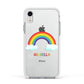 Personalised Rainbow Name Apple iPhone XR Impact Case White Edge on Silver Phone