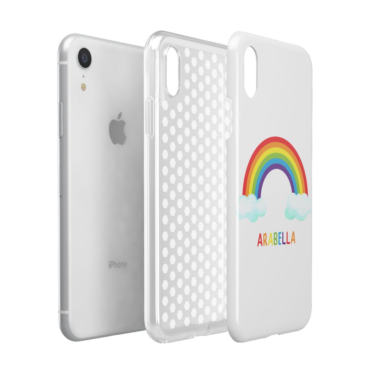 Personalised Rainbow Name Apple iPhone XR White 3D Tough Case Expanded view