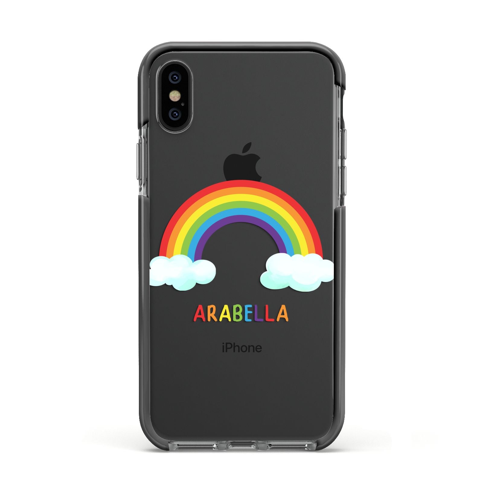 Personalised Rainbow Name Apple iPhone Xs Impact Case Black Edge on Black Phone