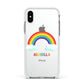 Personalised Rainbow Name Apple iPhone Xs Impact Case White Edge on Silver Phone