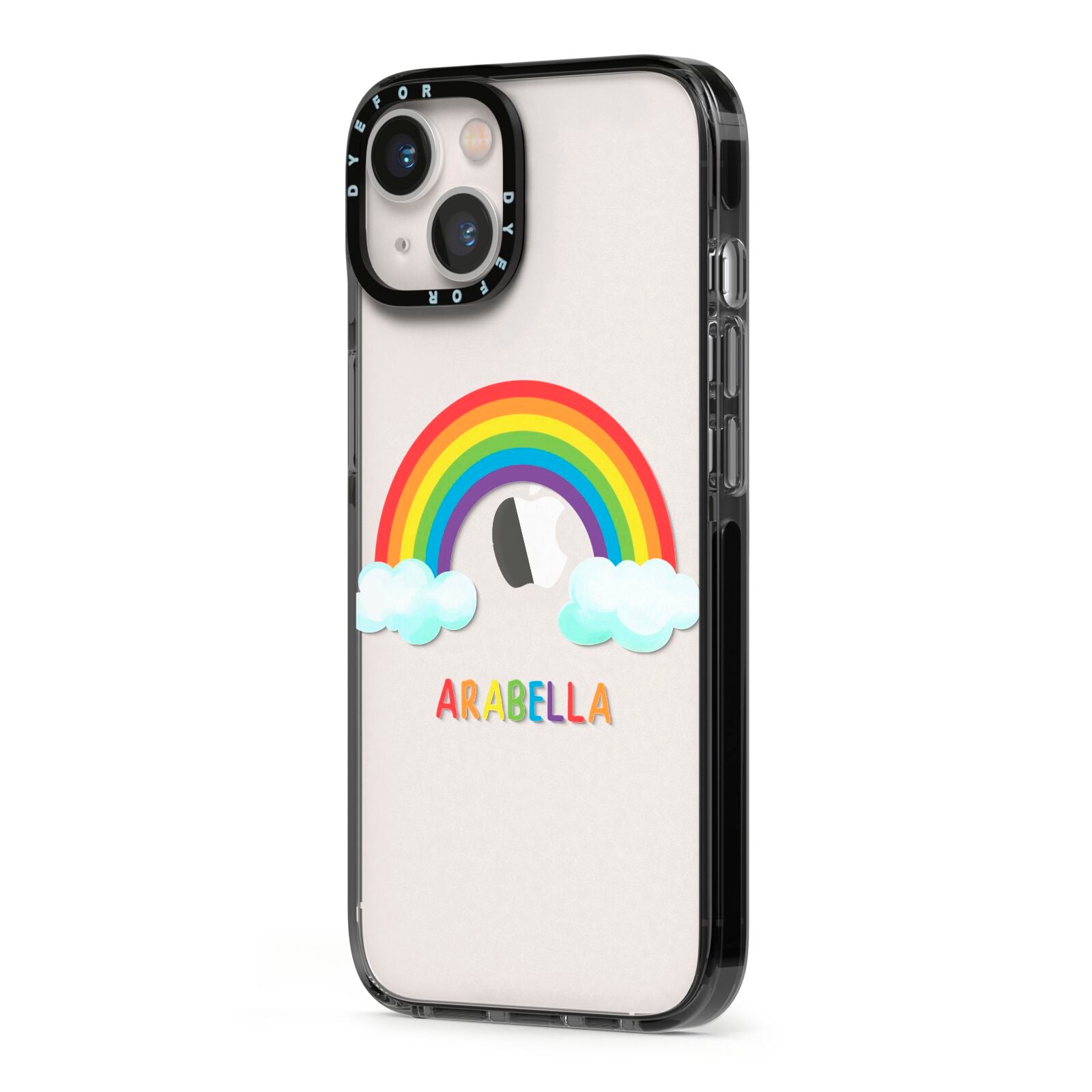 Personalised Rainbow Name iPhone 13 Black Impact Case Side Angle on Silver phone