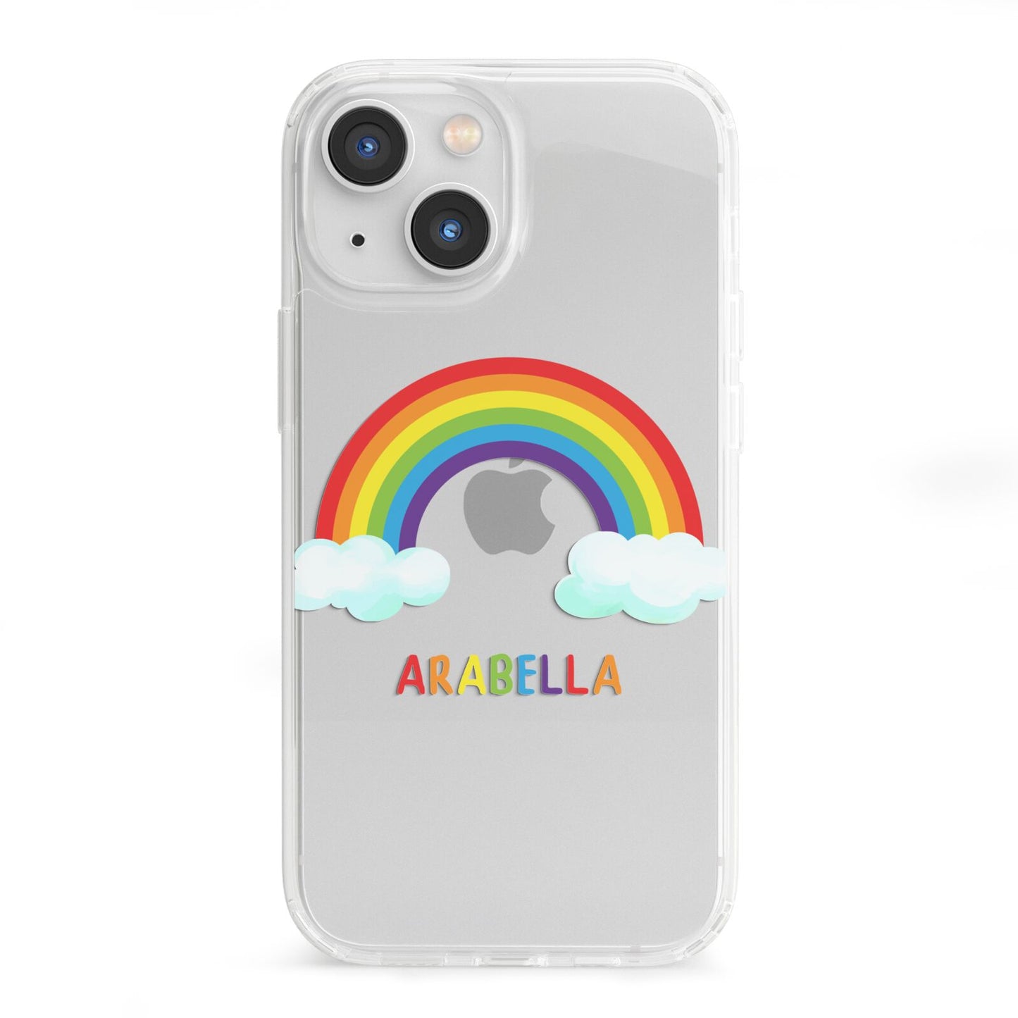 Personalised Rainbow Name iPhone 13 Mini Clear Bumper Case