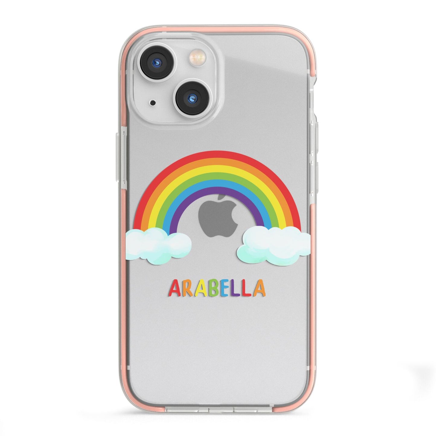 Personalised Rainbow Name iPhone 13 Mini TPU Impact Case with Pink Edges