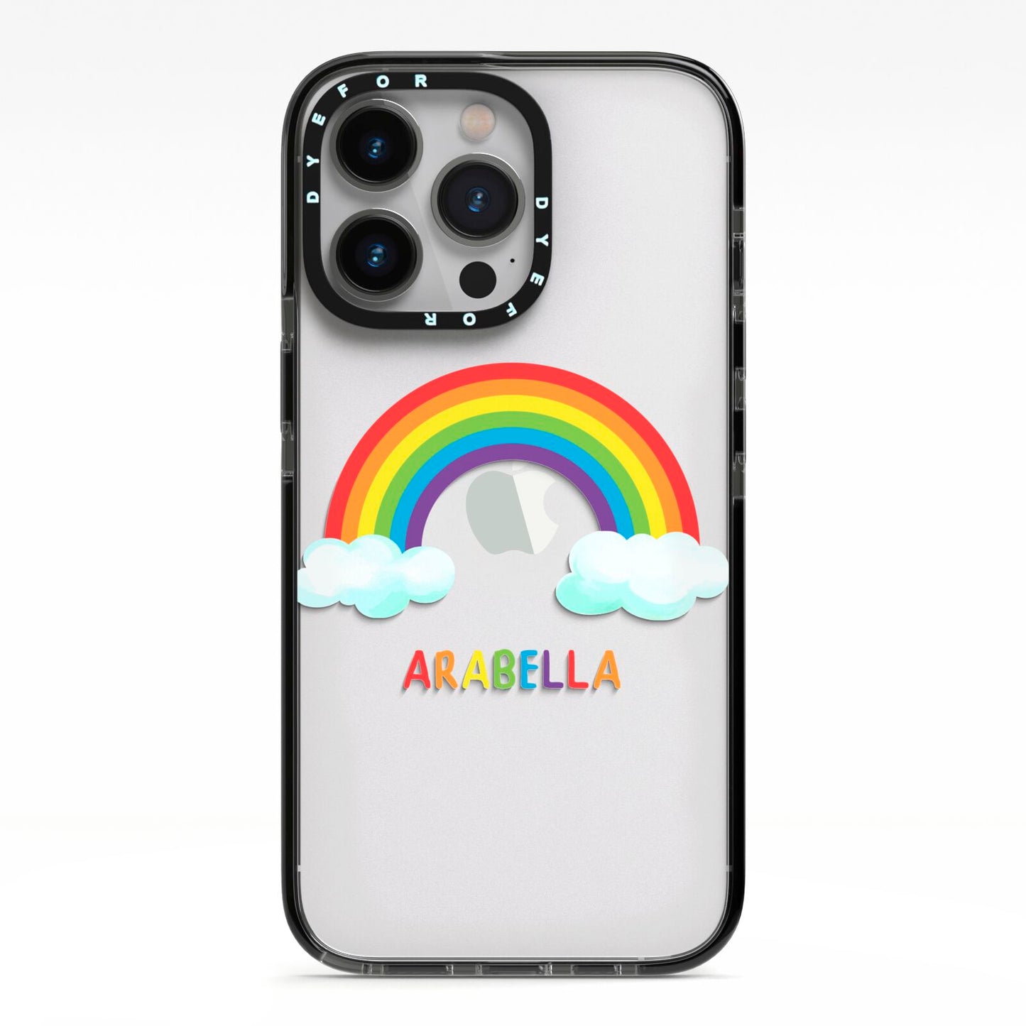 Personalised Rainbow Name iPhone 13 Pro Black Impact Case on Silver phone