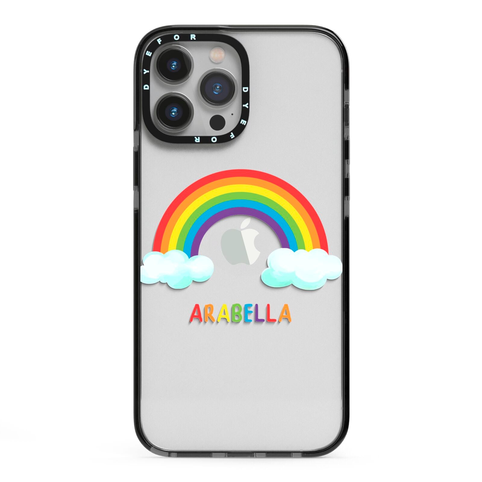 Personalised Rainbow Name iPhone 13 Pro Max Black Impact Case on Silver phone