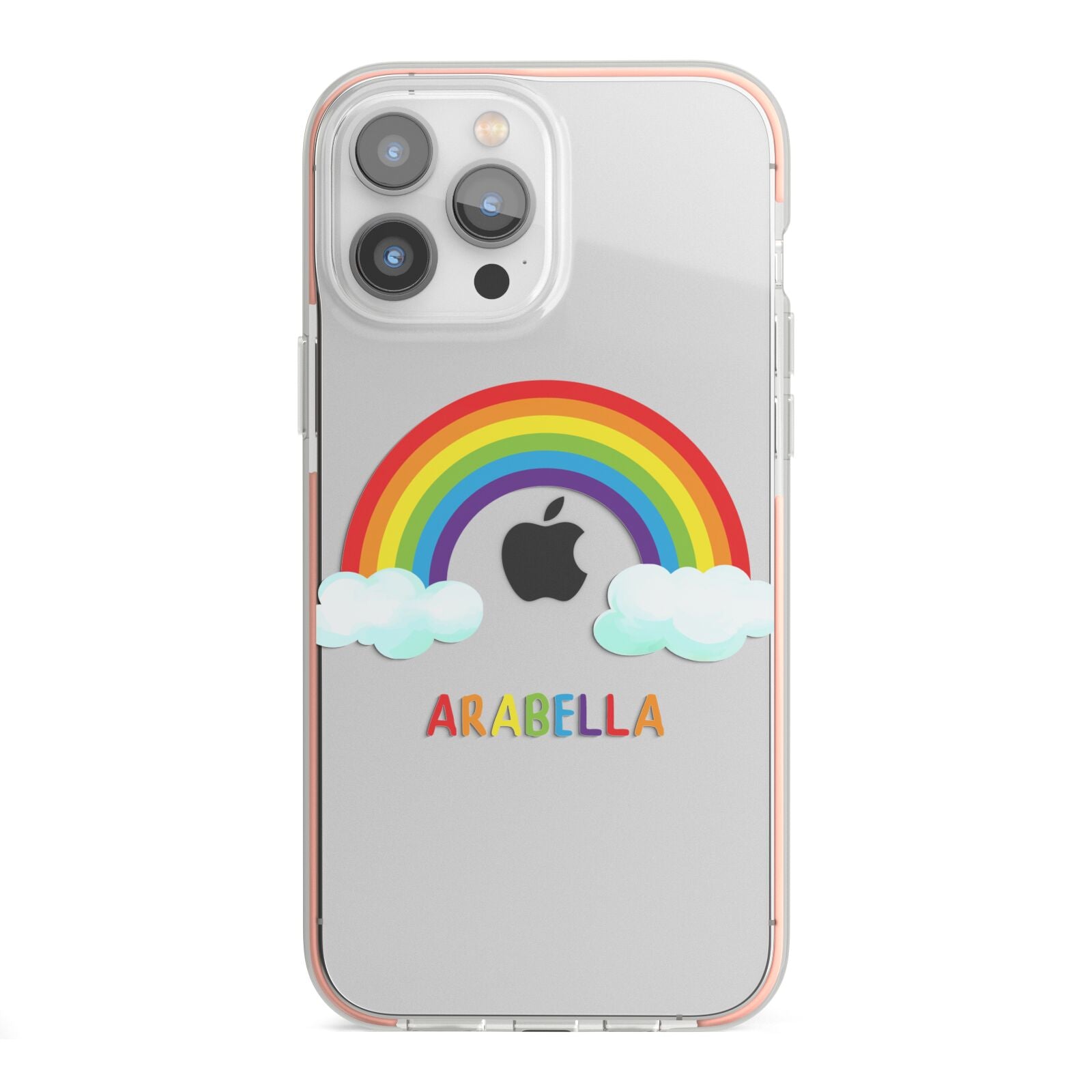 Personalised Rainbow Name iPhone 13 Pro Max TPU Impact Case with Pink Edges