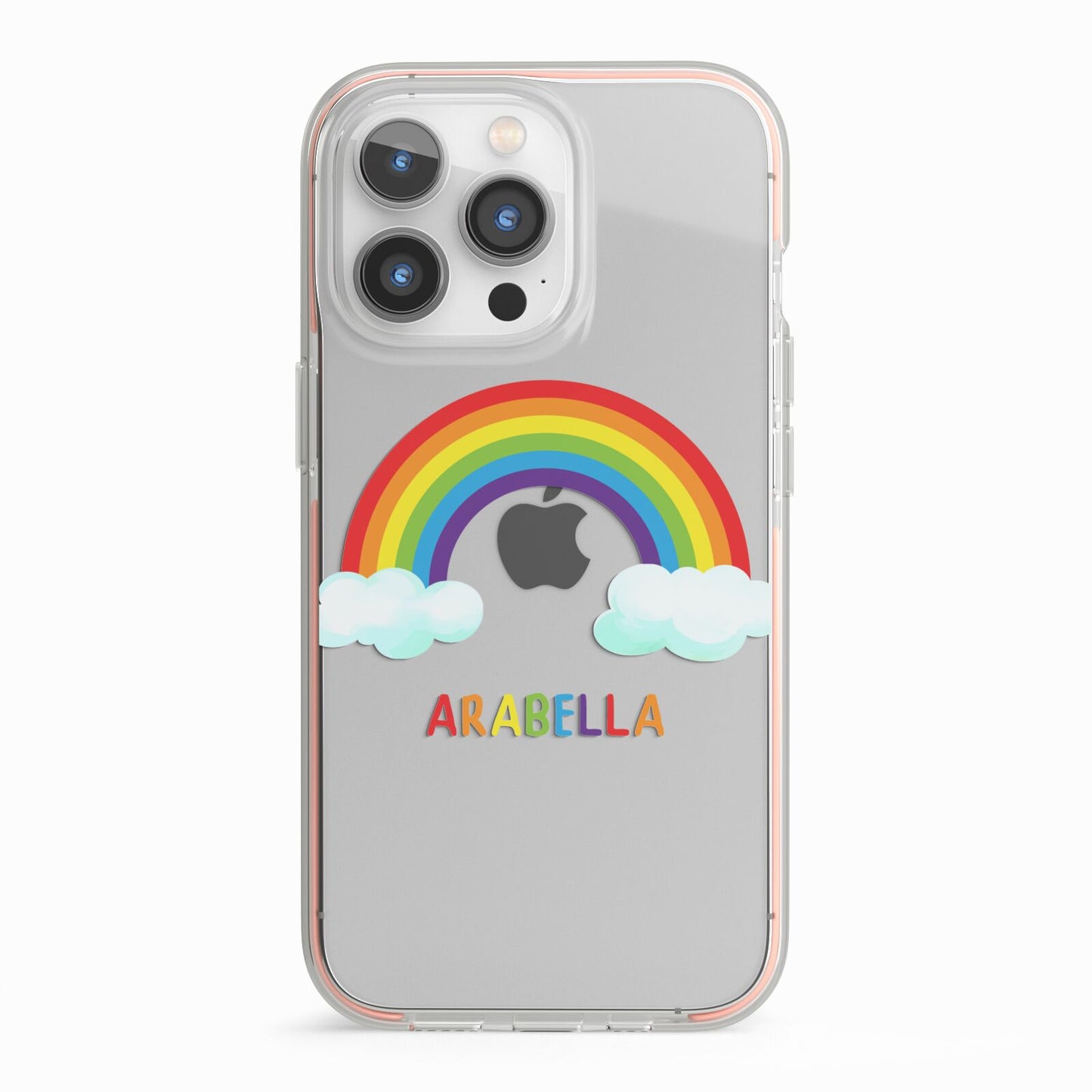 Personalised Rainbow Name iPhone 13 Pro TPU Impact Case with Pink Edges